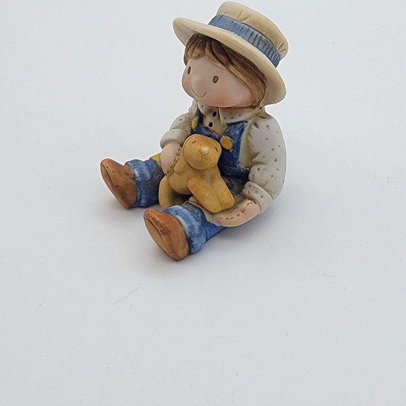 Holly Hobbie Porcelain Boy Child with Dog Figure Figurine Hand Painted 2"x1.5" - Picture 3 of 7